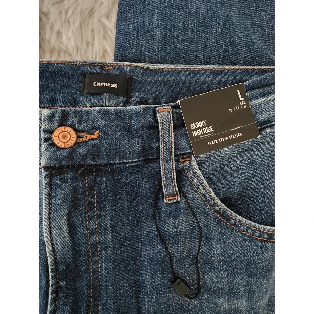 Express Flexx Hyper Stretch Skinny High Rise Jeans Dark Wash Size L 12 14 16
